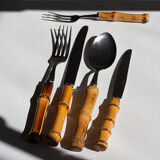 Bamboo cutlery set for 4 people, 60s