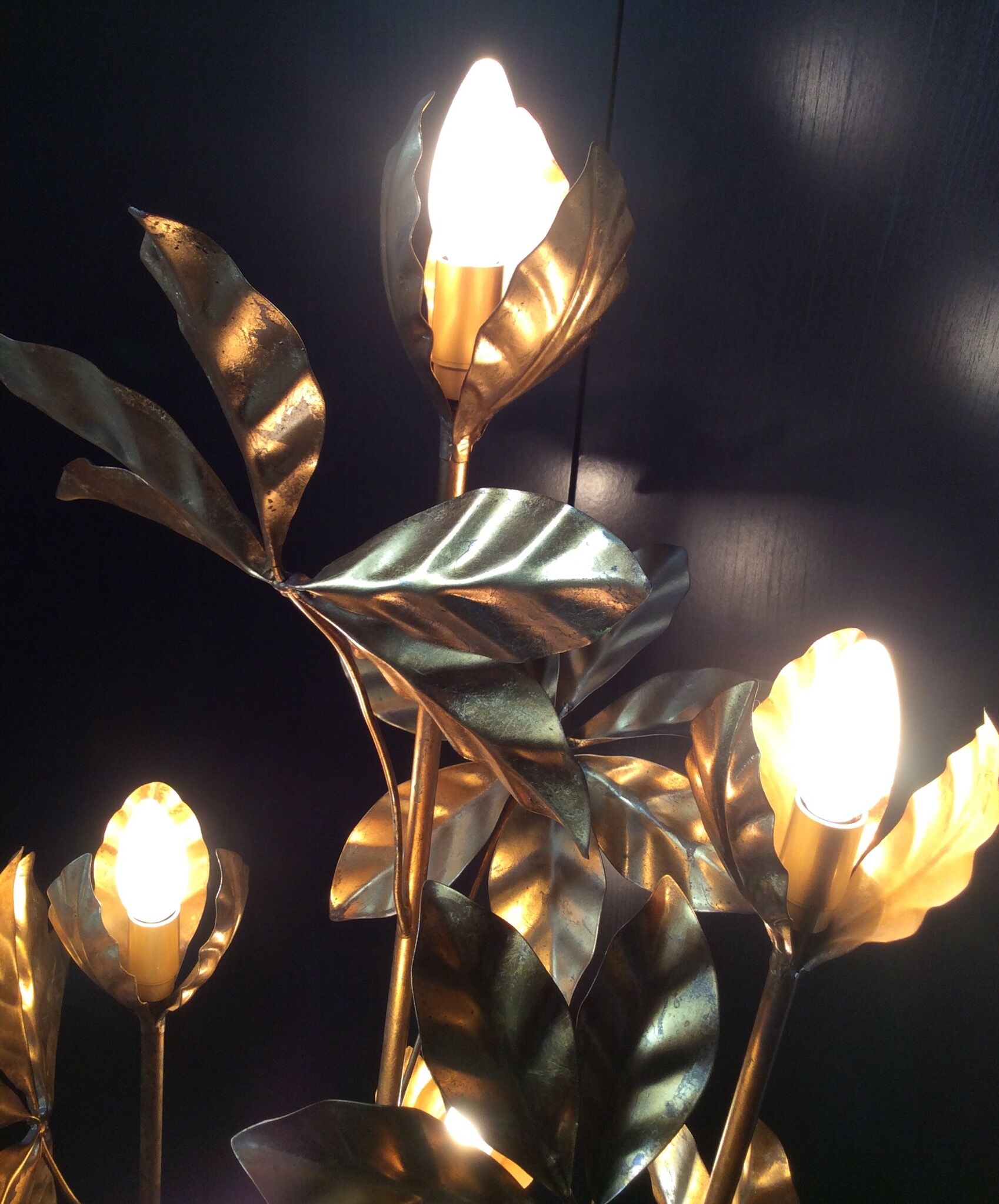 Lamppost by Hans Kogl, gold metal leaves, 70s