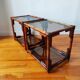 Pair of bedside tables - rattan smoked glass side tables vintage 70s-80s
