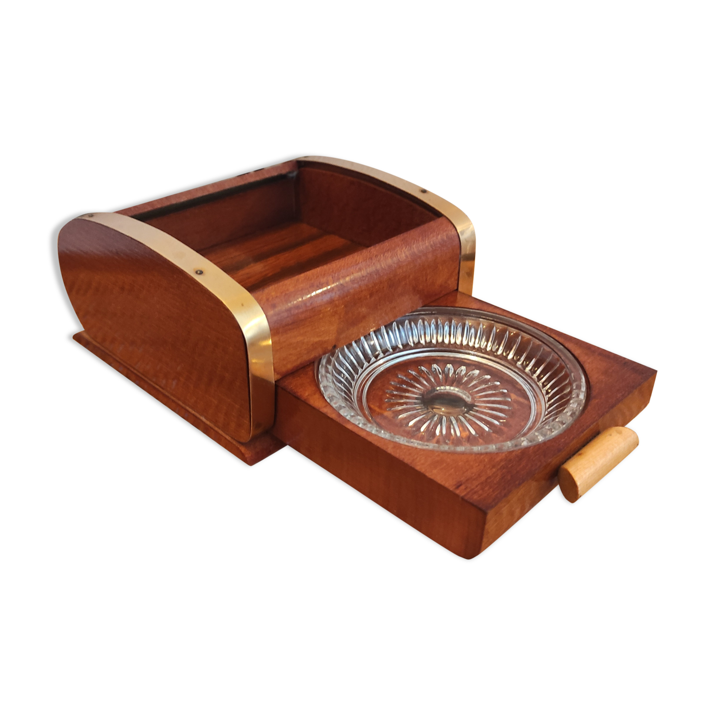 Ashtray and vintage wooden cigarette box
