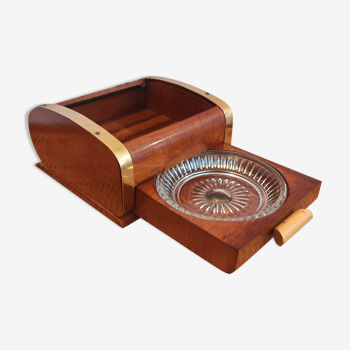 Ashtray and vintage wooden cigarette box