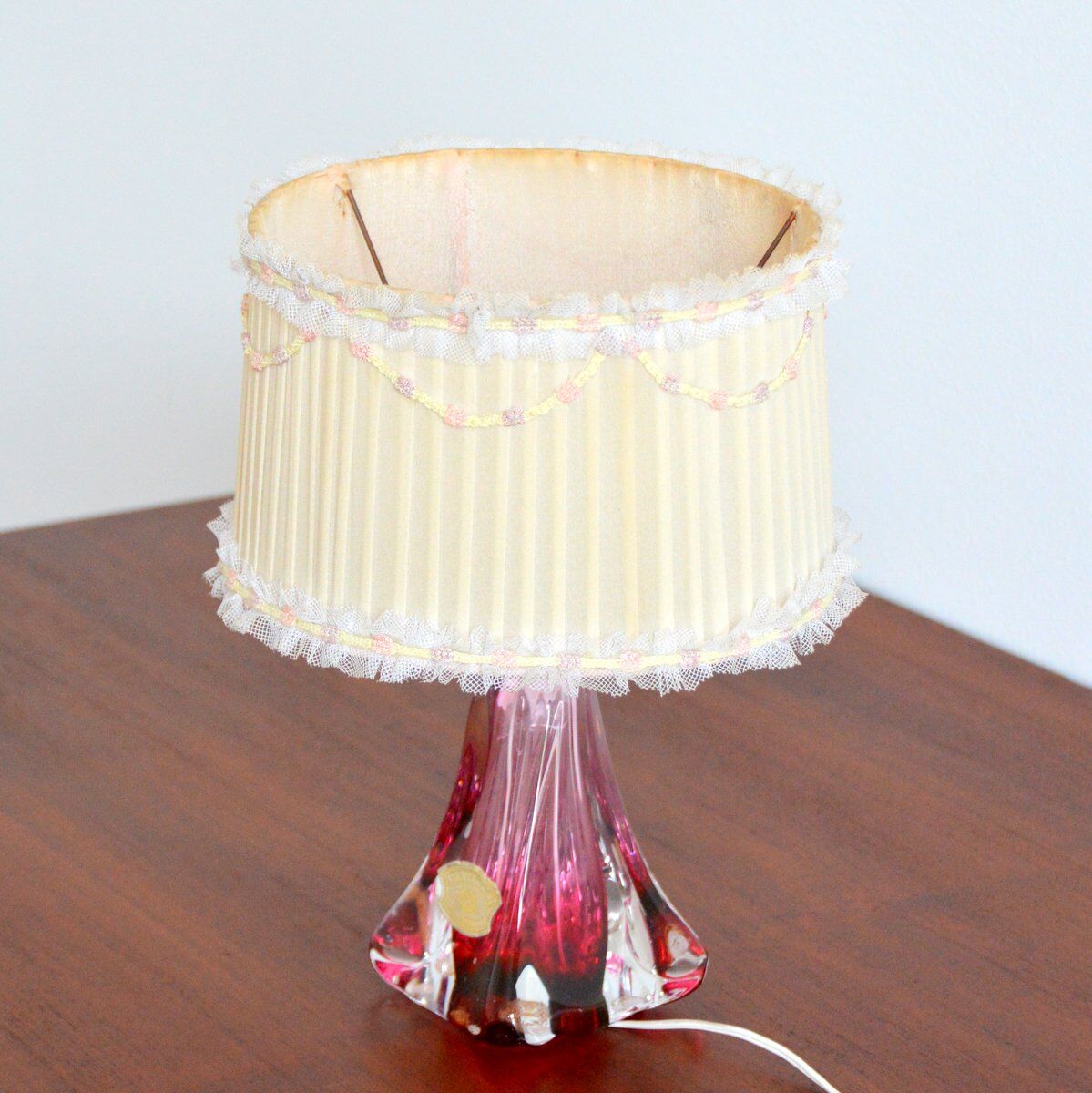 Crystal Table Lamp Val St-Lambert Belgium Vintage 1960s