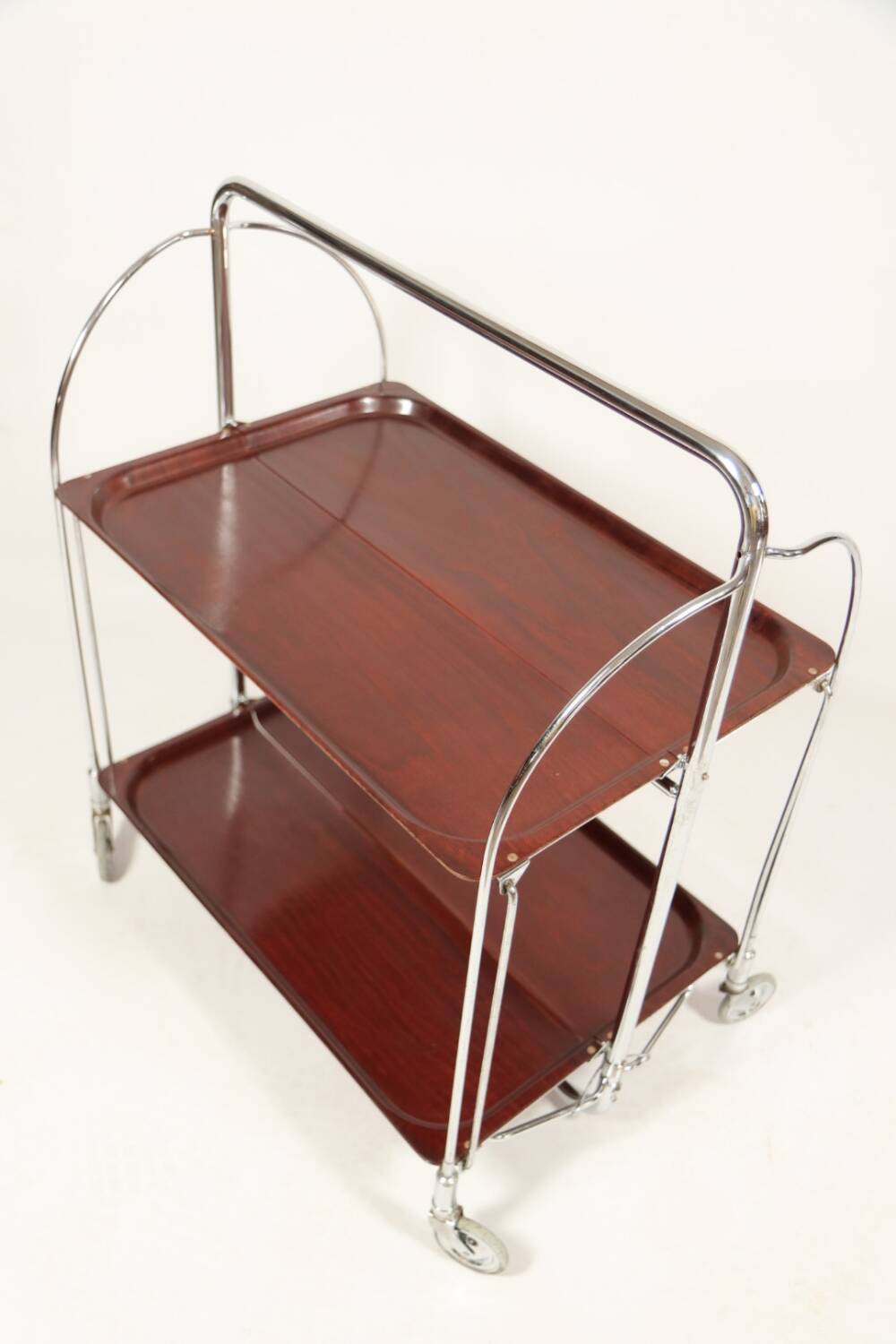 Bar de service vintage Bauhaus style chrome et bois mobile wengé
