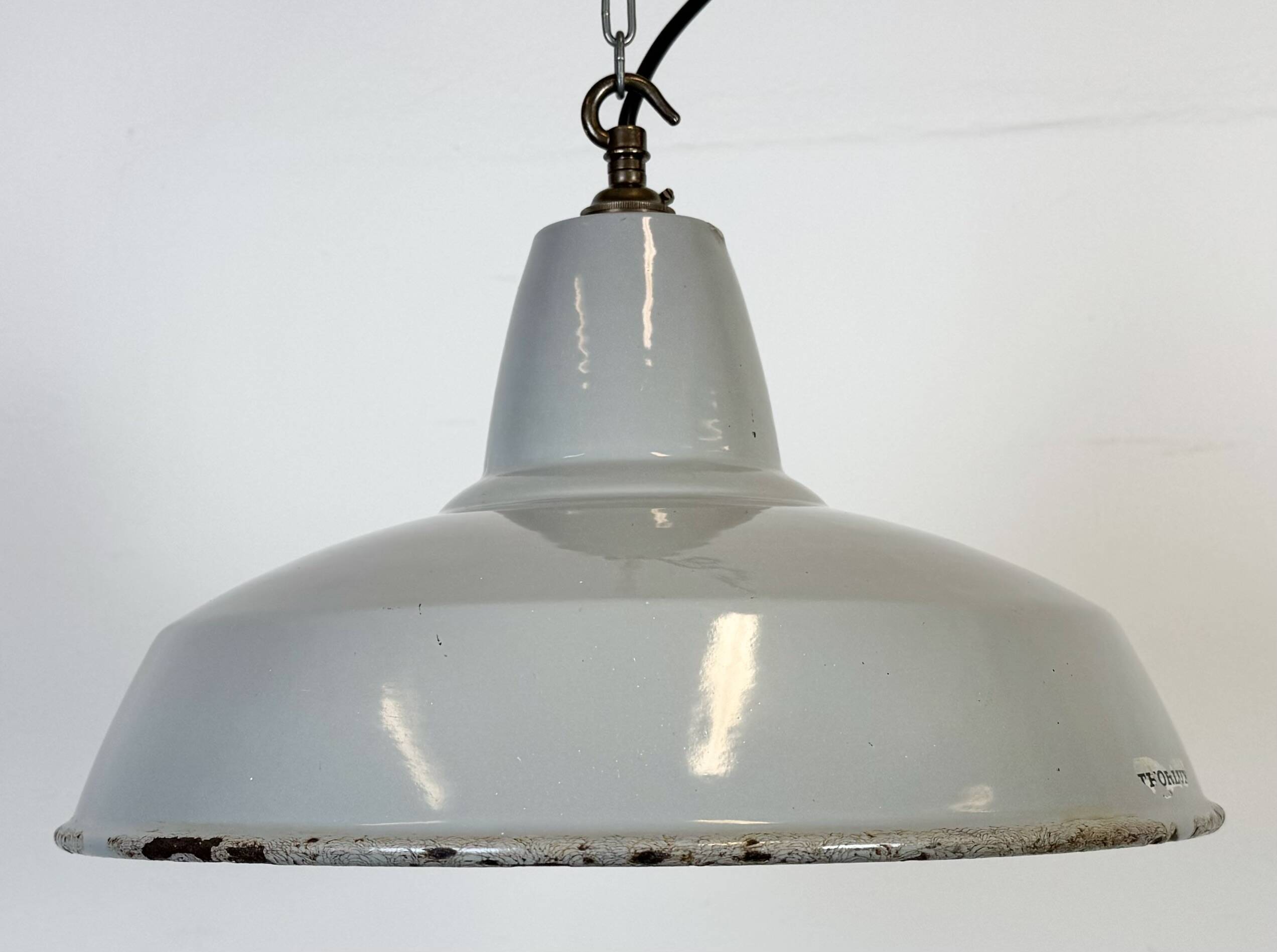 Industrial Grey Enamel Factory Pendant Lamp from Thorlux, 1960s
