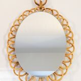 Old vintage oval rattan mirror