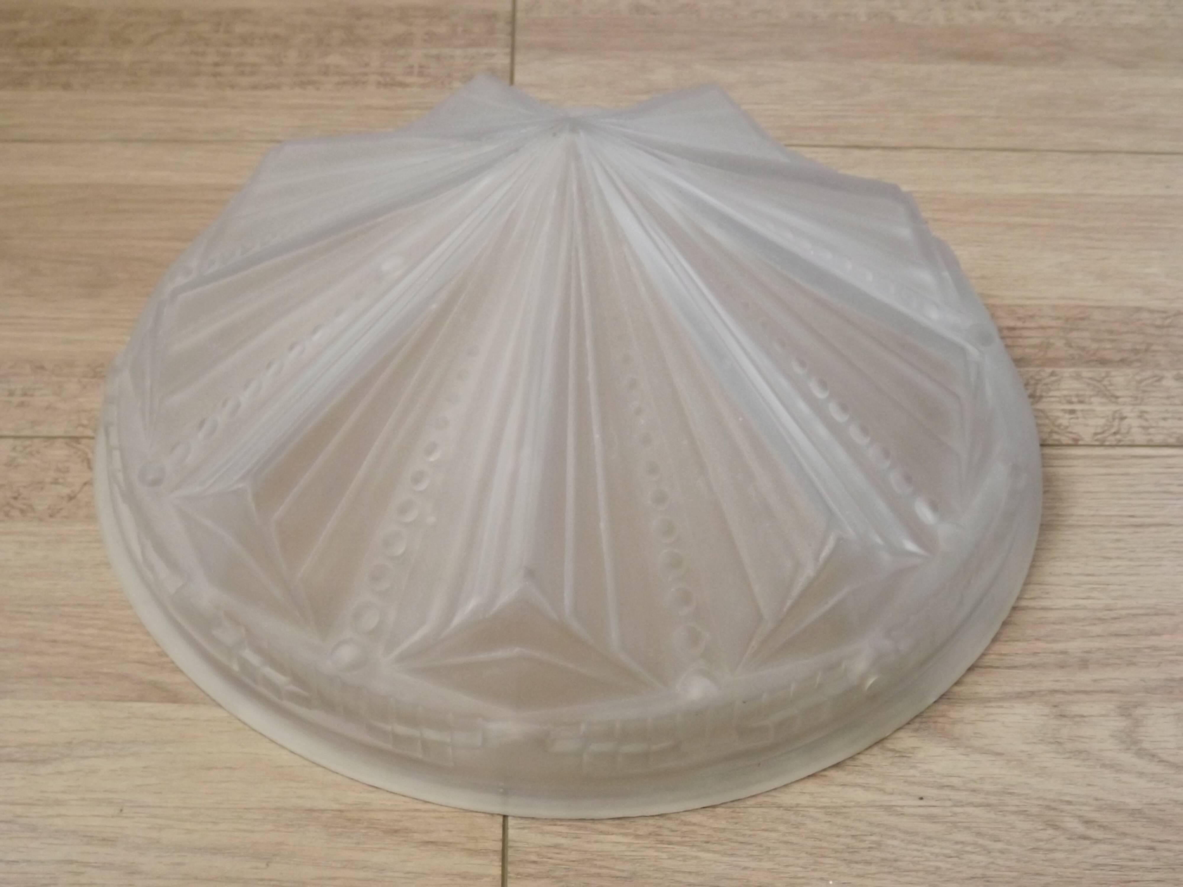 French Vintage Art Deco White Opaque Glass Abstract Platform Light Shade
