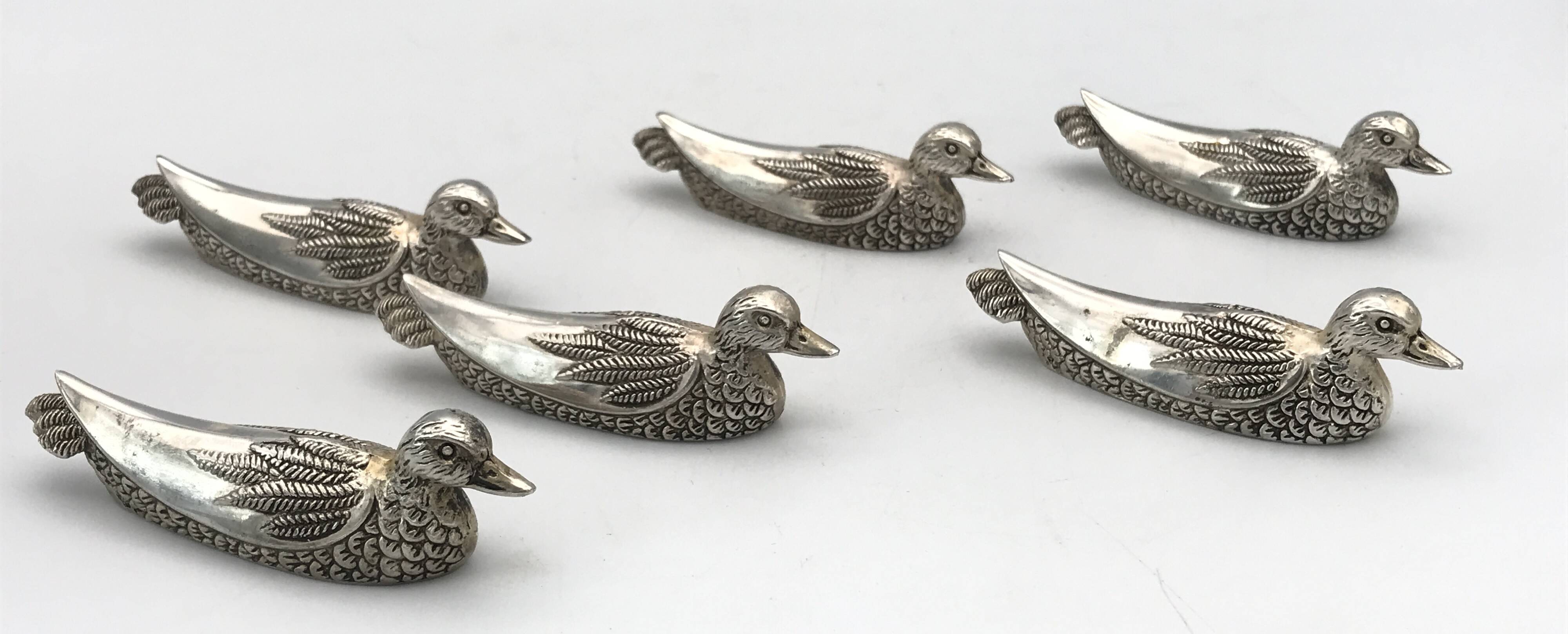 6 vintage DUCK-shaped knife rests, silver-plated metal, SILEA