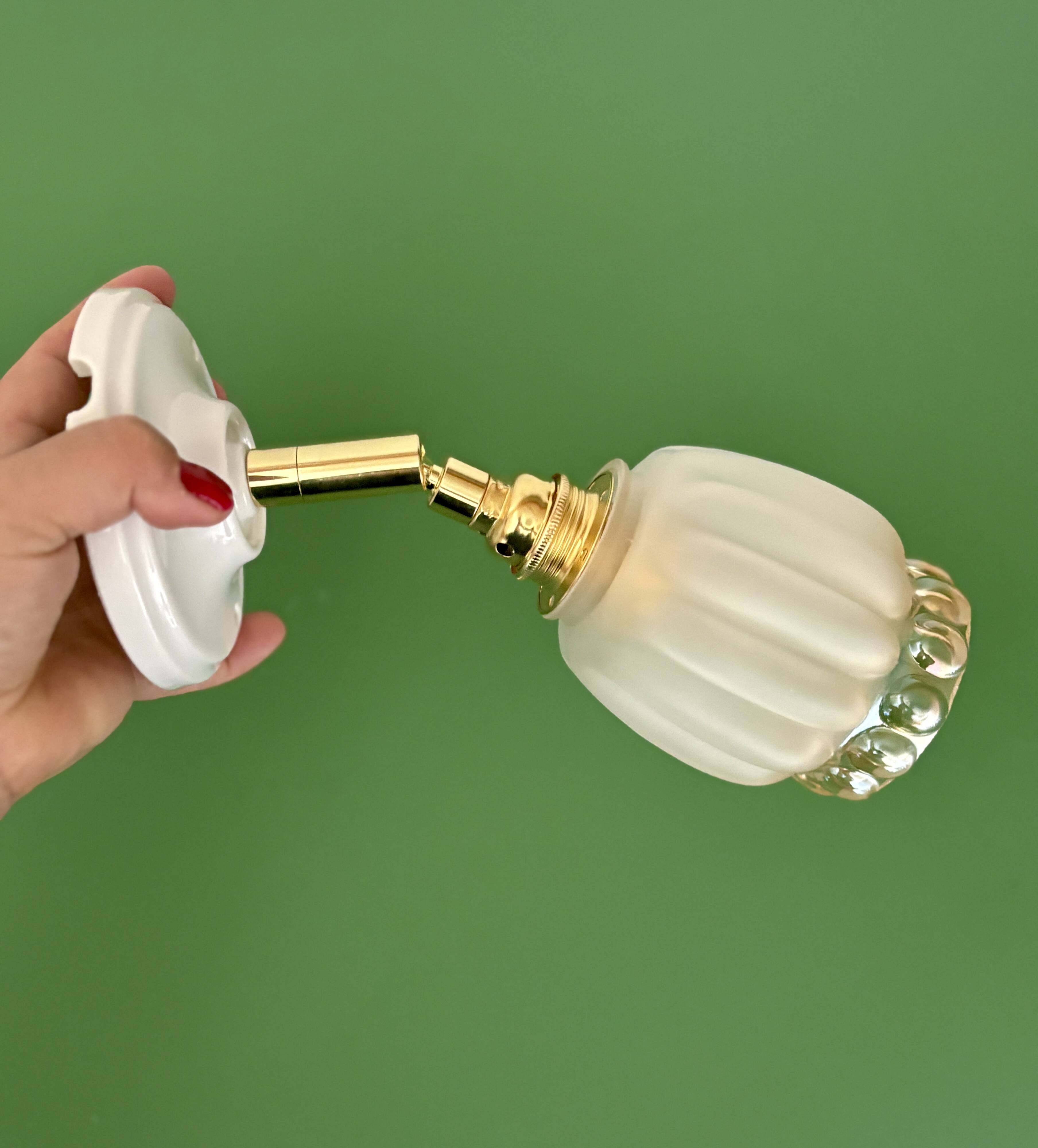 Vintage tulip wall light in frosted and amber glass