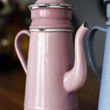 Set of old coffee makers in enamelled sheet metal