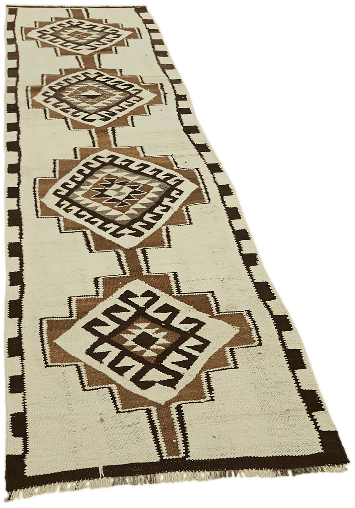 Turkish Handwoven Vintage Herki Kilim 90 cm x 310 cm
