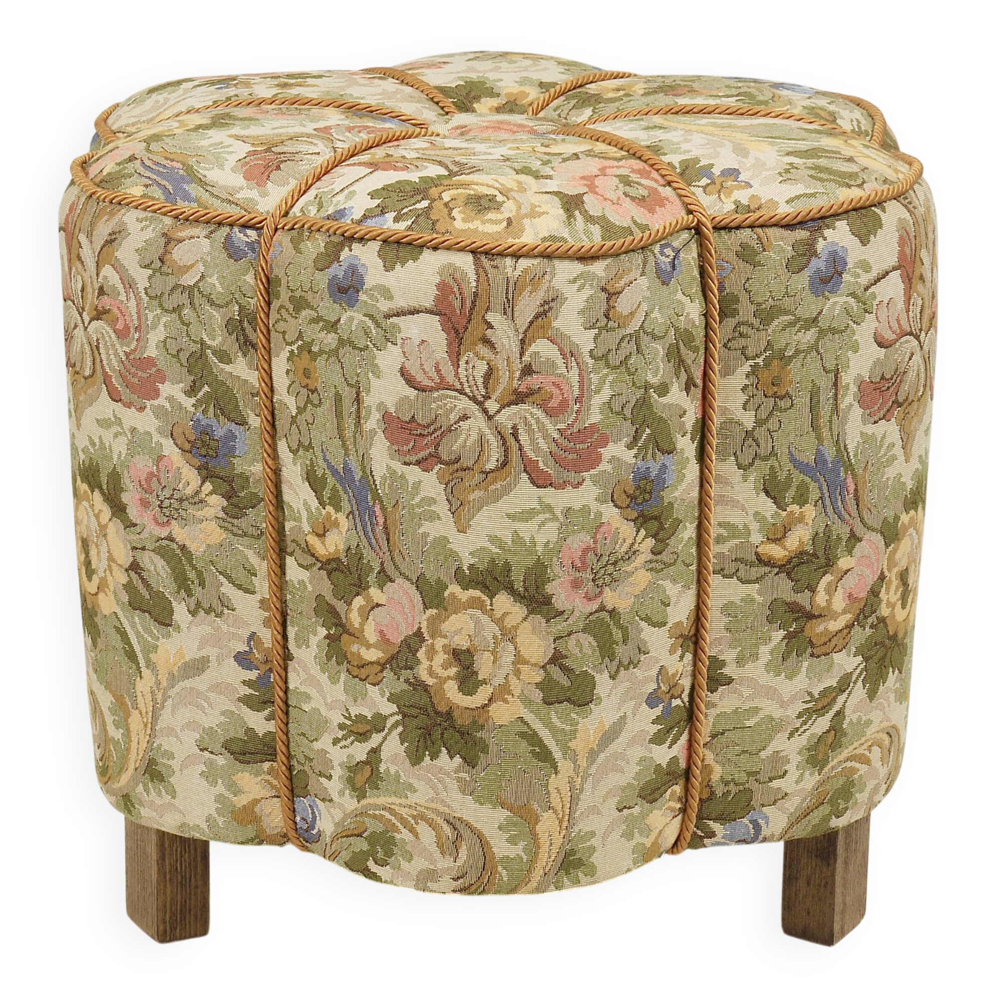 Art Deco Floral Tapestry Stool, Tabouret, Pouf, Ottoman, Vienna, Austria, 1