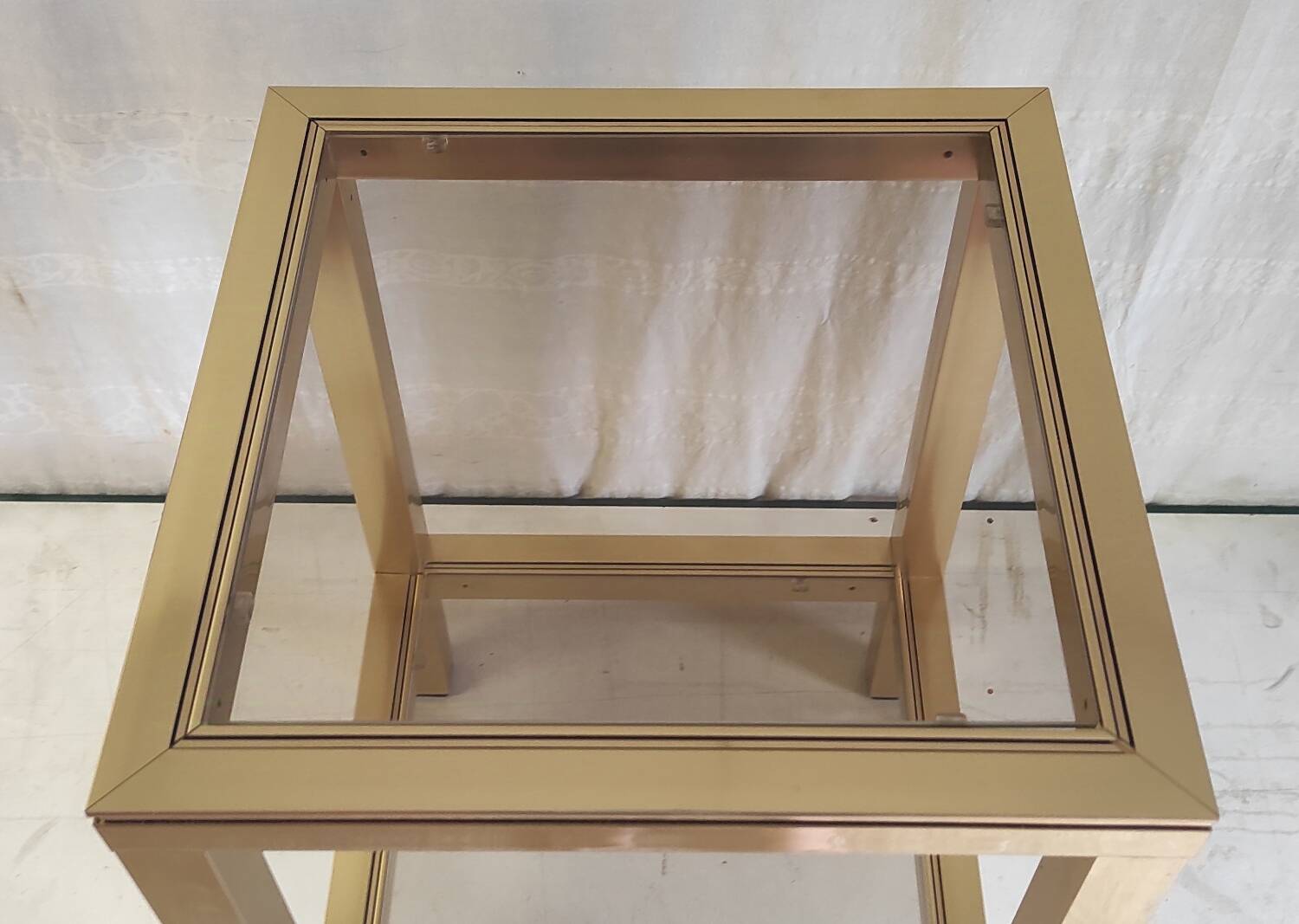 Side table in gilded metal and smoked glass - mid. 20th century