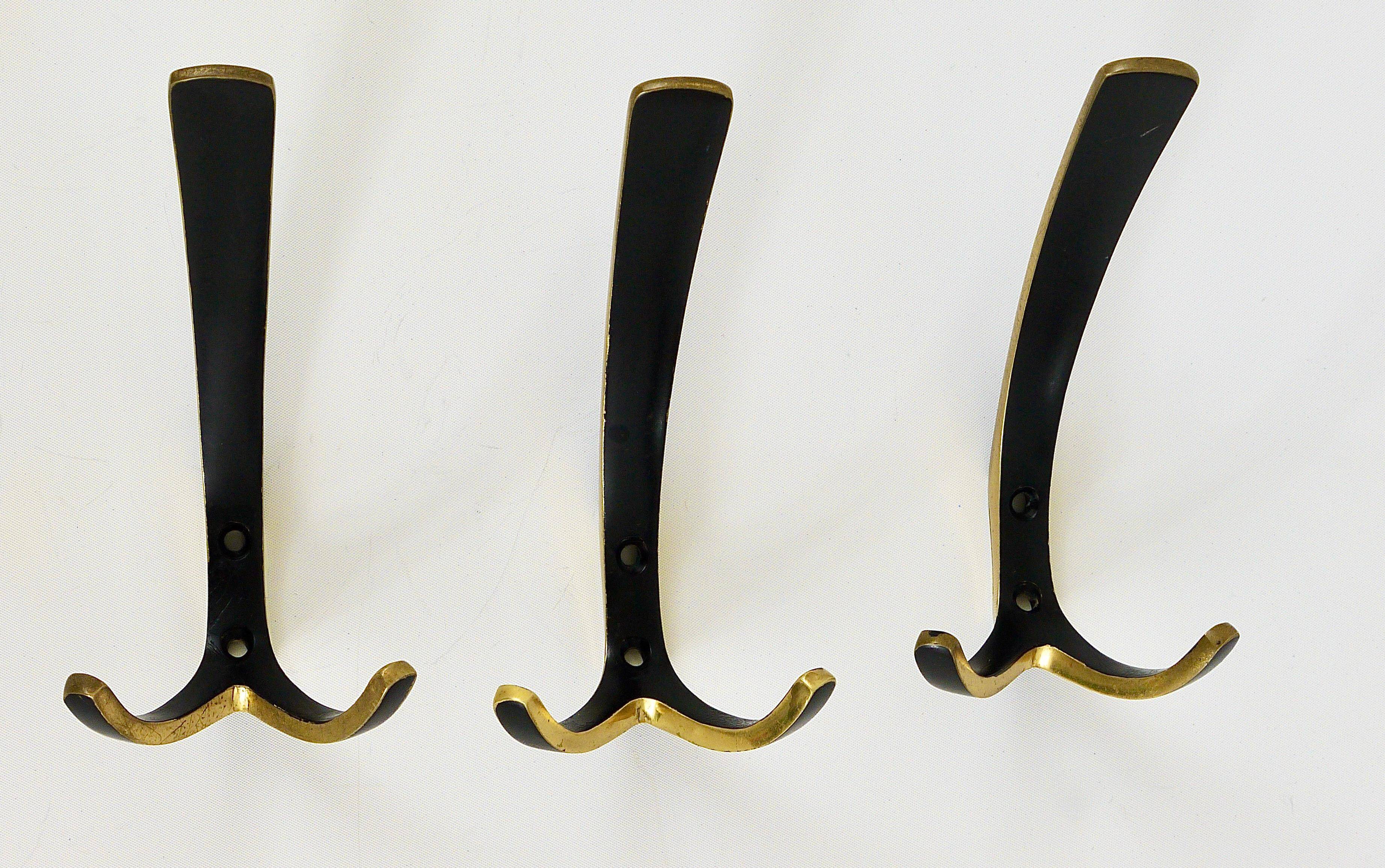 Up to 2 double wall hooks in brass from the mid-century by Herta Baller, Austria, 1950s.