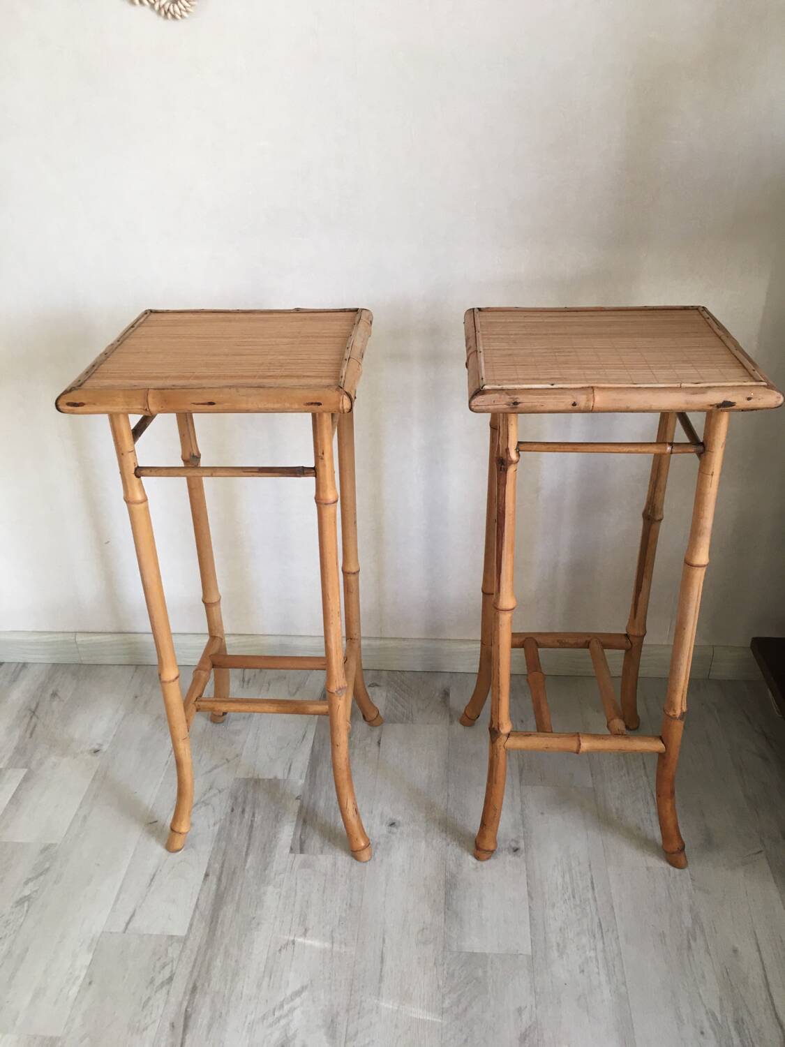 Pair of bamboo side tables