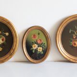 Set of 3 paintings bouquet of flowers