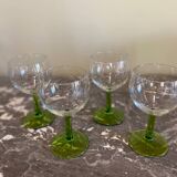 4 green stemmed glasses