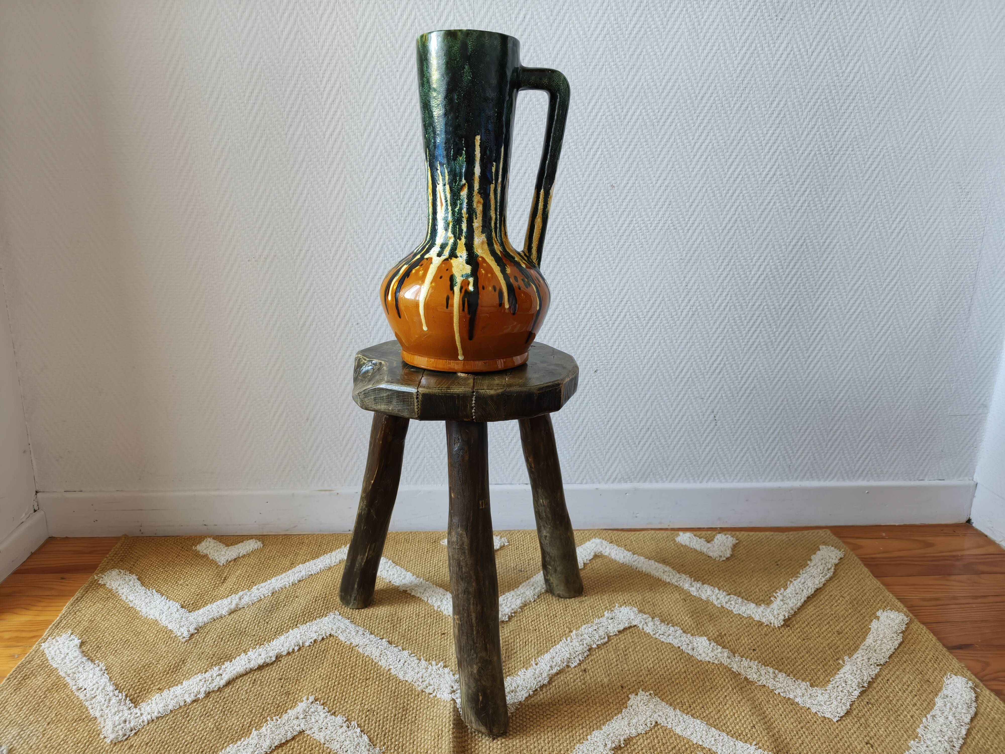 Vintage brutalist Bourguignon tripod stool