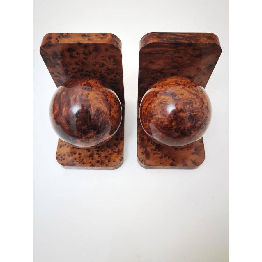 Art Deco bookends in polished solid burl wood