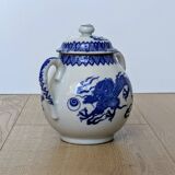 Porcelain sugar bowl with cobalt blue five-clawed dragon decor - Japan