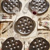 Set of 6 vintage stainless steel snail dishes, French, 1980s-90s.