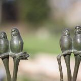 Vintage bookends, bronze parrot green patina onyx base, animals
