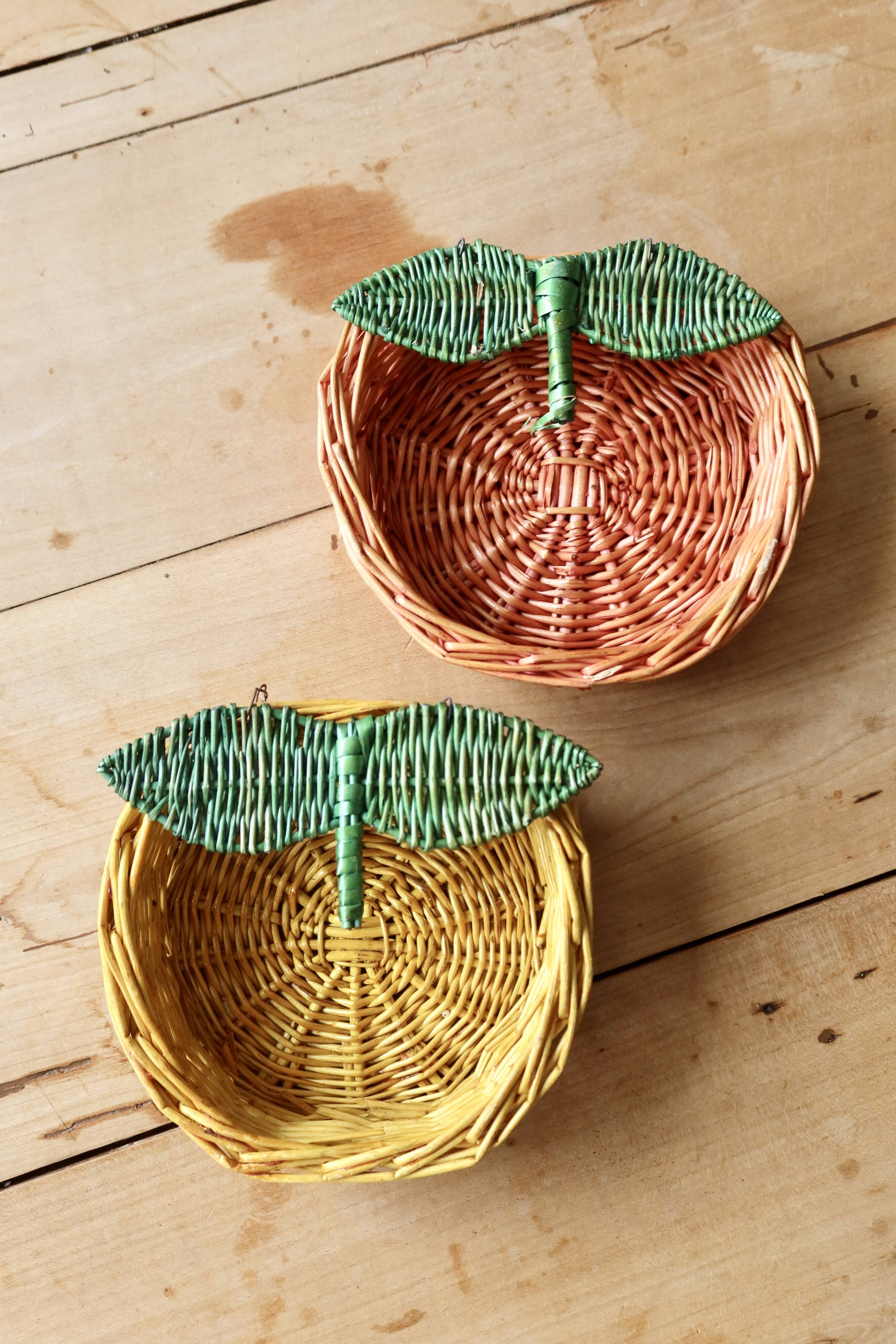 Small vintage wicker baskets in the shape of orange and lemon fruit