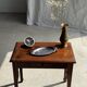 Small oval tray in modernist metal and wood
