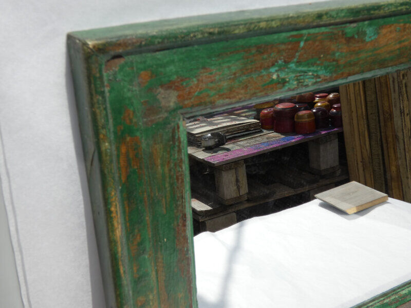 Mirror Wood Old Teak Patina Green 64x3x37cm 11