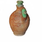 Antique red and green terracotta carafe, rustic Hungarian jug from the 1920s.
