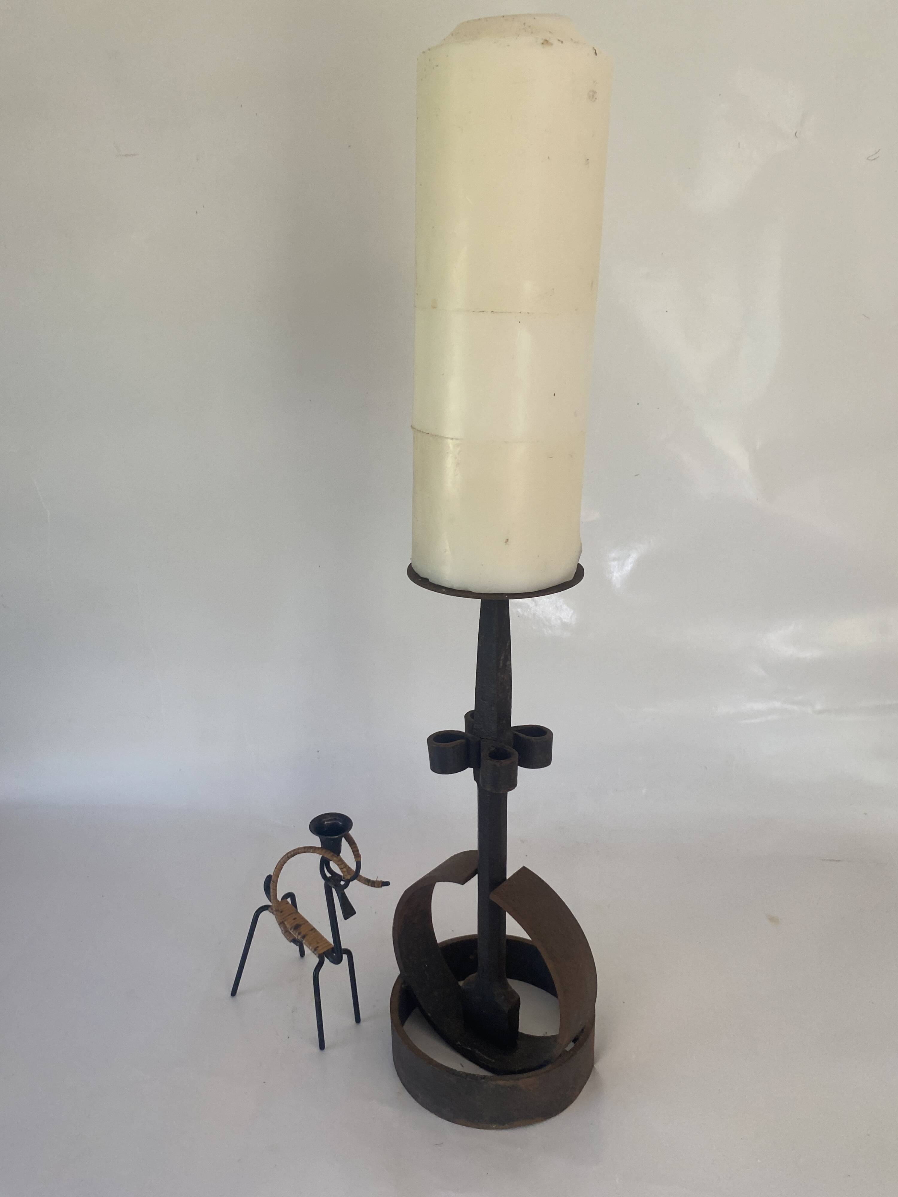 Brutalist Cast Iron Candlestick, 38cm