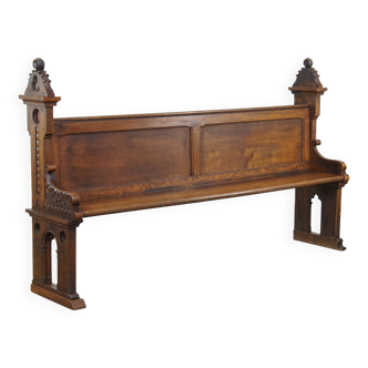 Banc d'église antique en chêne de style gothique de la fin du XIXe siècle