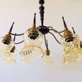 Atomic Age Design Brass and Glass Chandelier, 1950s