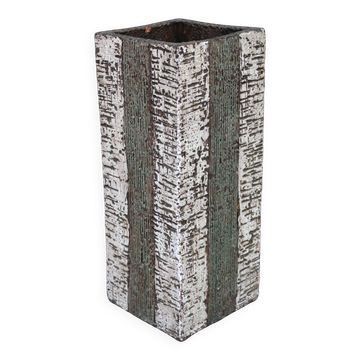 1970s European brutalist ceramic vase – tall textured mid-century modern form
