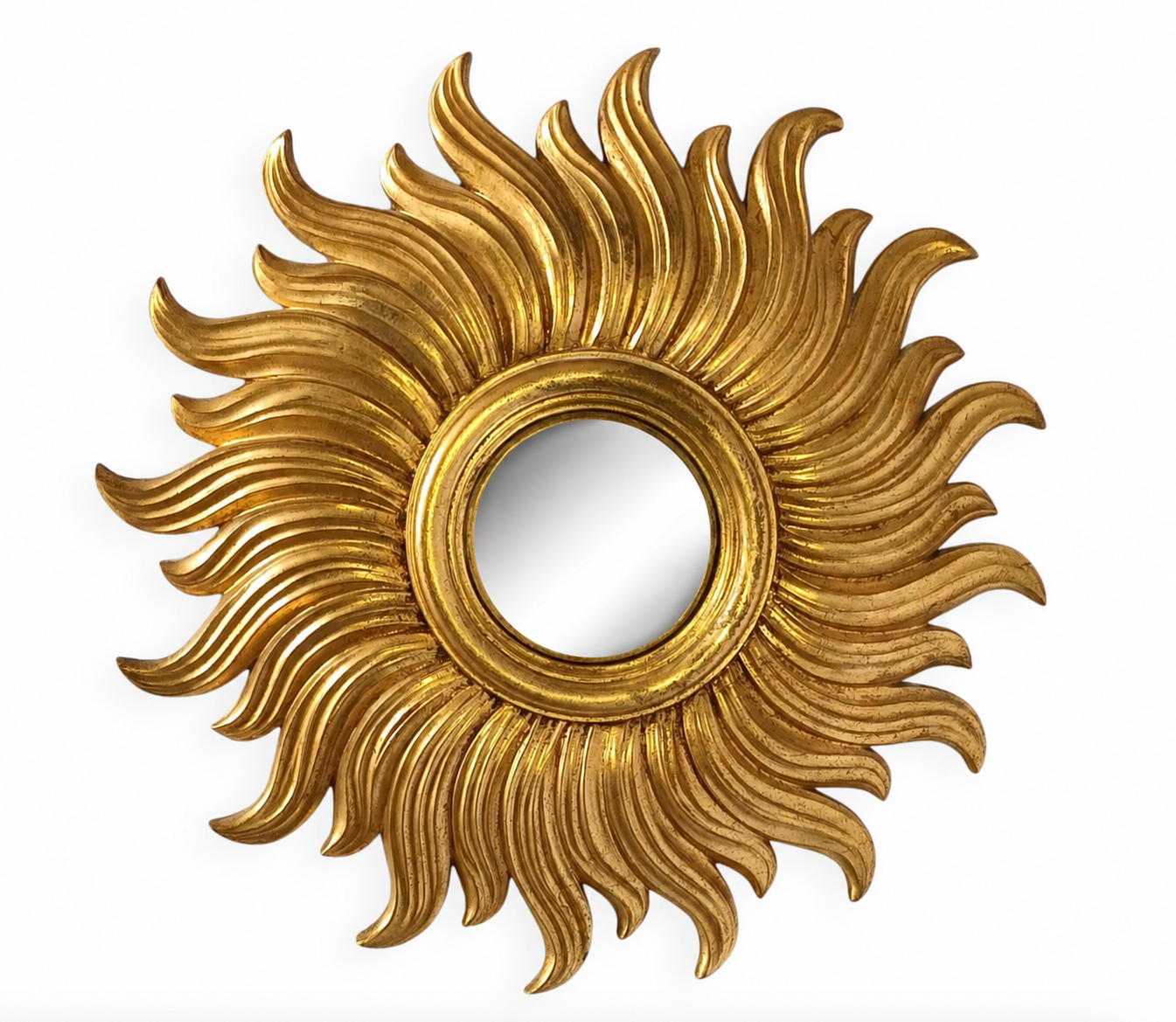 Miroir soleil en bois doré des années 90