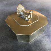 Boîte coffret vintage en laiton massif forme octogone décoration d’oiseau 14,8cm