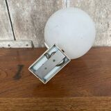 Old White Metal Wall Lamp + White Opaline Ball 70s Vintage #B790