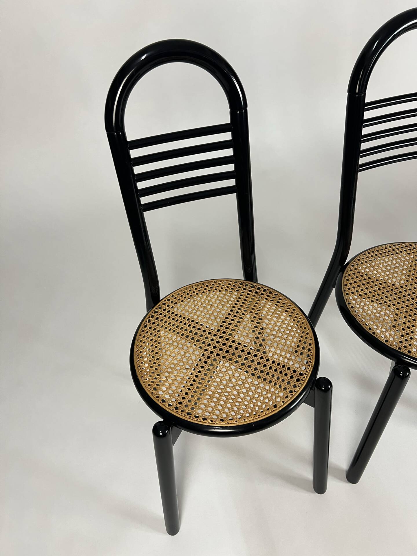 Set of four vintage chairs Viennese cane 80s Memphis by Antonio Sibau