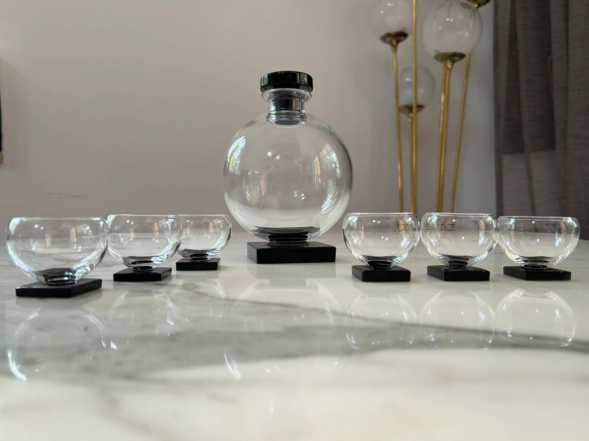 Art Deco liqueur service with a decanter and 6 glasses, in the style of Willem Jacob Rozendaal, Netherlands 1930s.