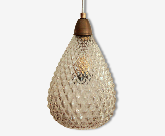 Lampe suspension luminaire abat jour en verre ancien forme ananas | Selency