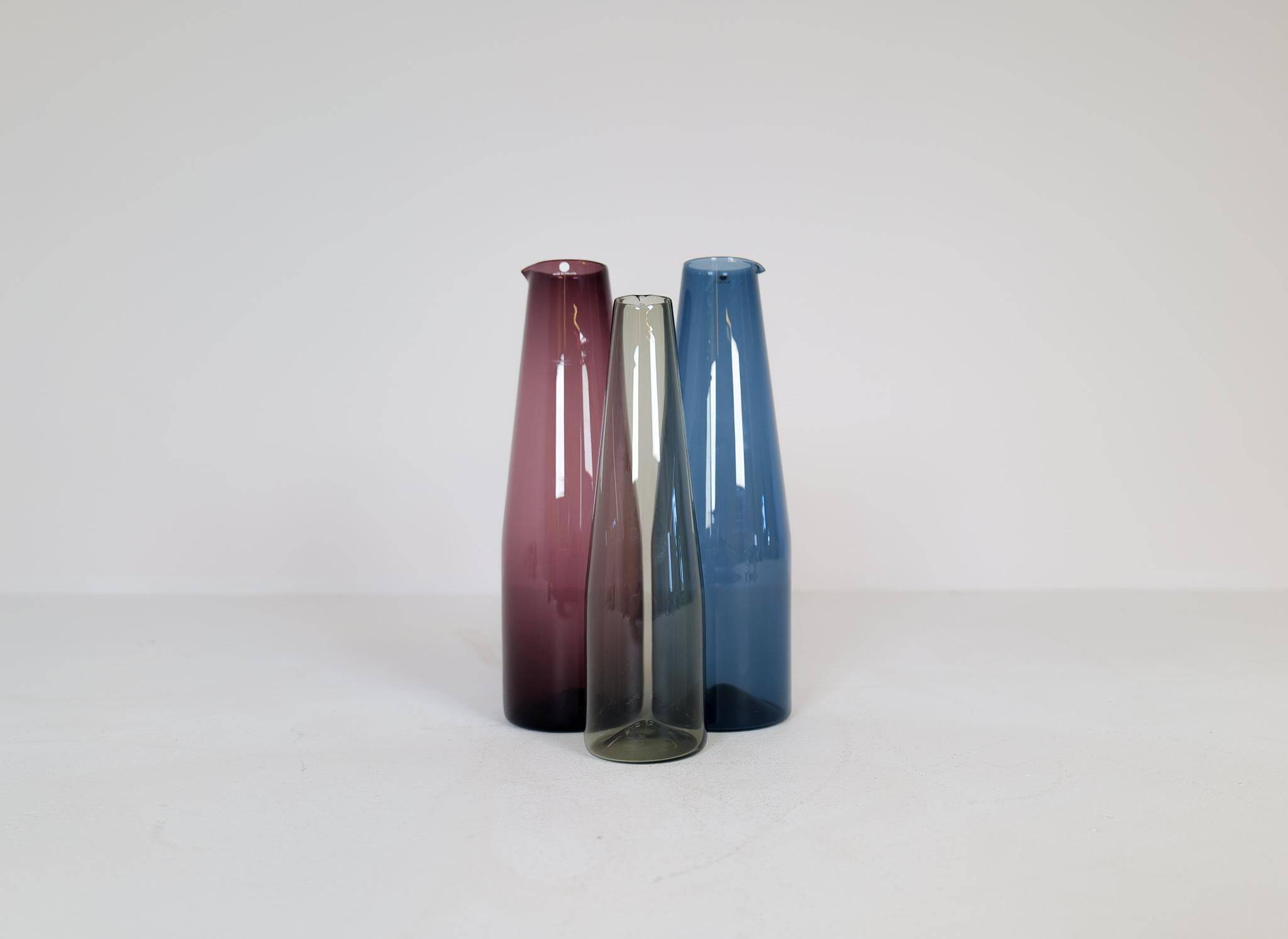 Midcentury Collection of 3 Bird Carafes by Iittala, Timo Sarpaneva, Finland, 1950s