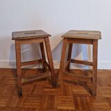 Pair of antique wooden workshop stools