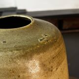 Yellow modernist vase without neck 33cm by georges ponsart, grand feu salted stoneware, bouffioulx ca 1950