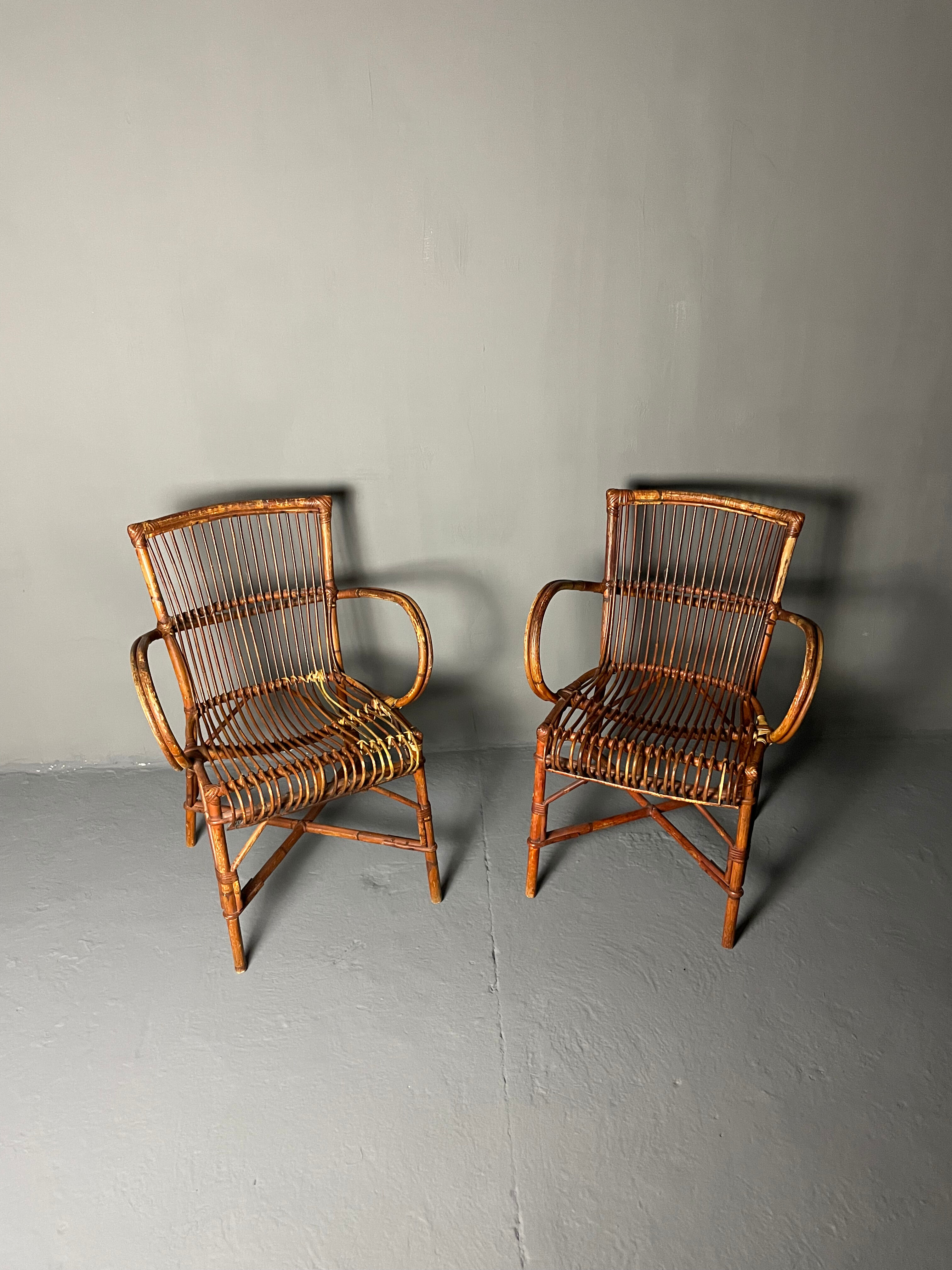 Paire de fauteuils en rotin 1930