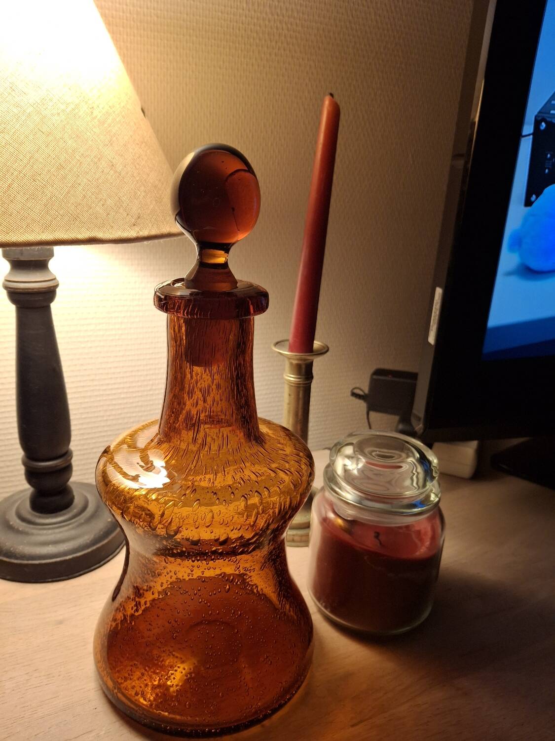 Vase Carafe whisky verre souffle brun
