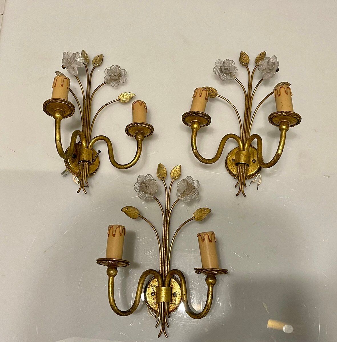 Italian Murano Glass Gilded Sconces