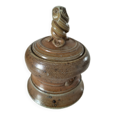 Pot couvert en grès artisanal à la chouette – signé Plume
