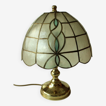 Lampe de table faite à la main du milieu du siècle, style Tiffany, en métal et nacre, vintage