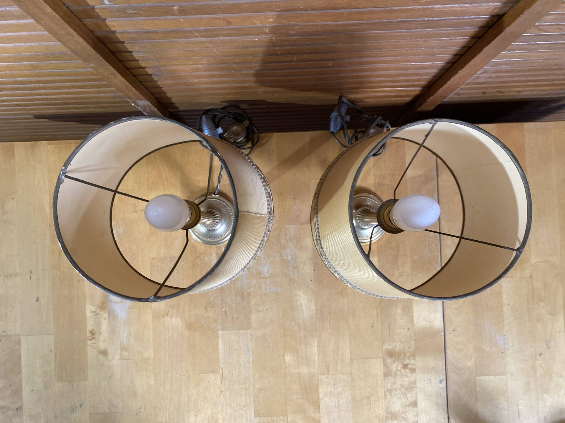 Pair of Empire Style Table Lamps Column Shape Golden Metal Vintage France