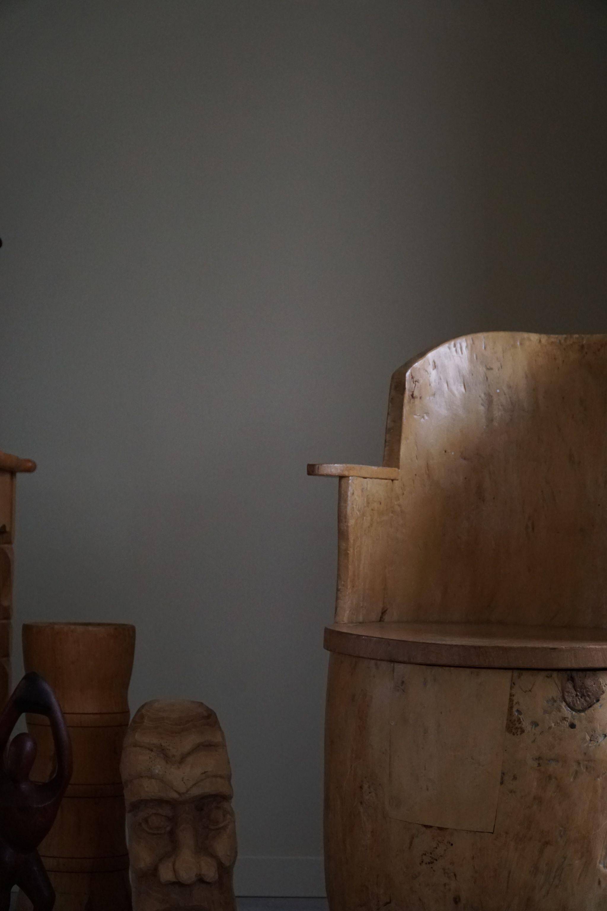 Chaise souche Wabi Sabi en bouleau massif, par un ébéniste suédois, Moderne, années 1950