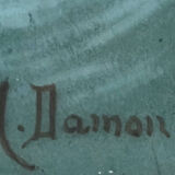 Painting HSCéramique "Nue sur la vague" signed M. Damon 1918 + frame